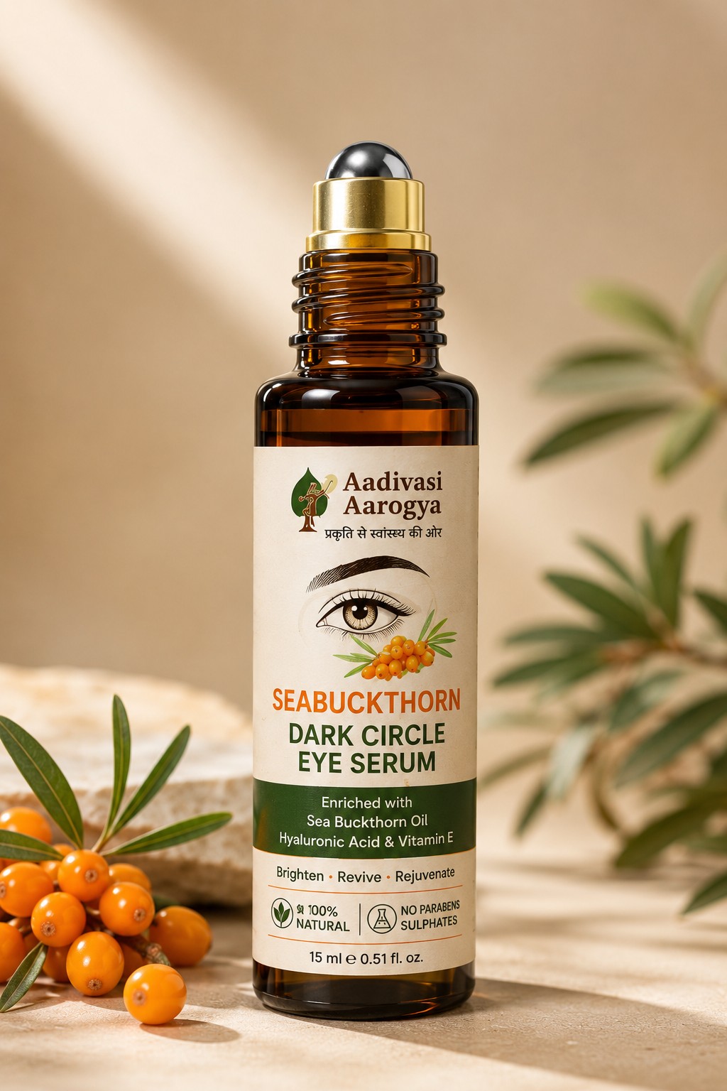Aadivasi Aarogya Sea Buckthorn Dark Circle Eye Serum | Brightening Roll-On | 100% Natural Eye Care | 15ml